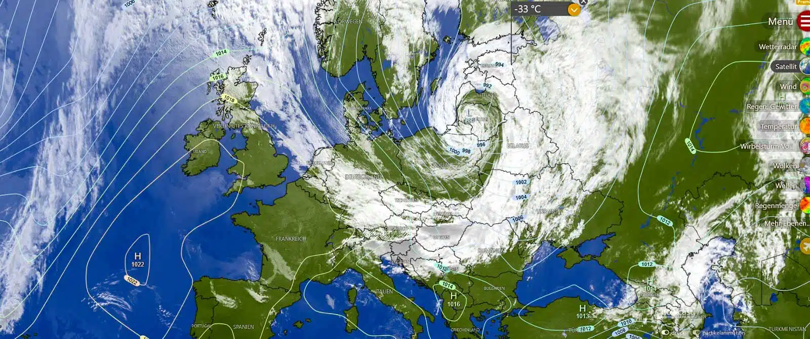 Das nächste Hoch! (Screenshot Wetterradar Windy)
